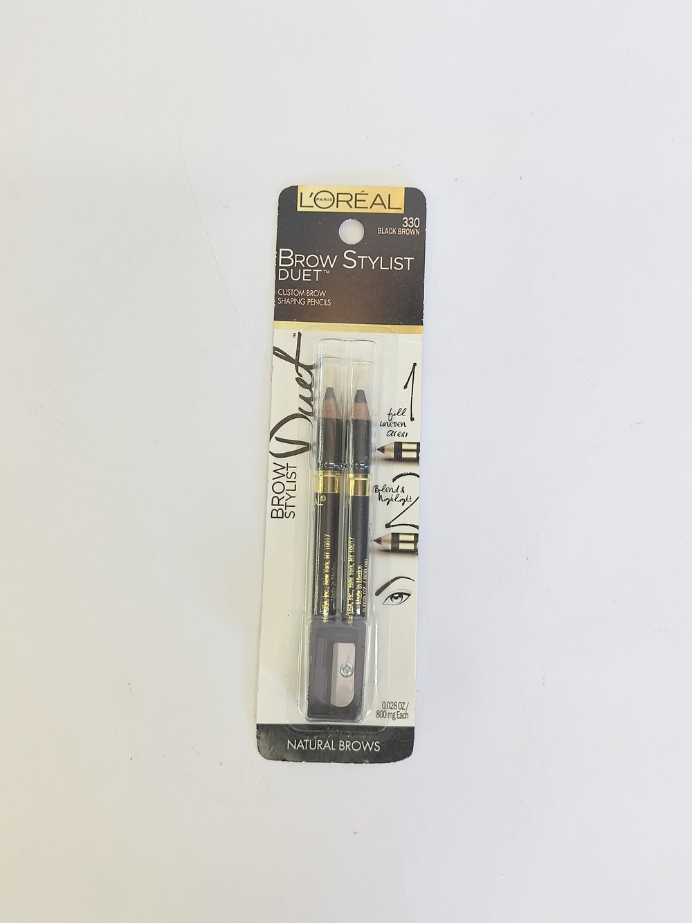 L'OREAL Brow Stylist Duet - 330 Black Brown W/ Sharpener 2 PC Brow Pencil New